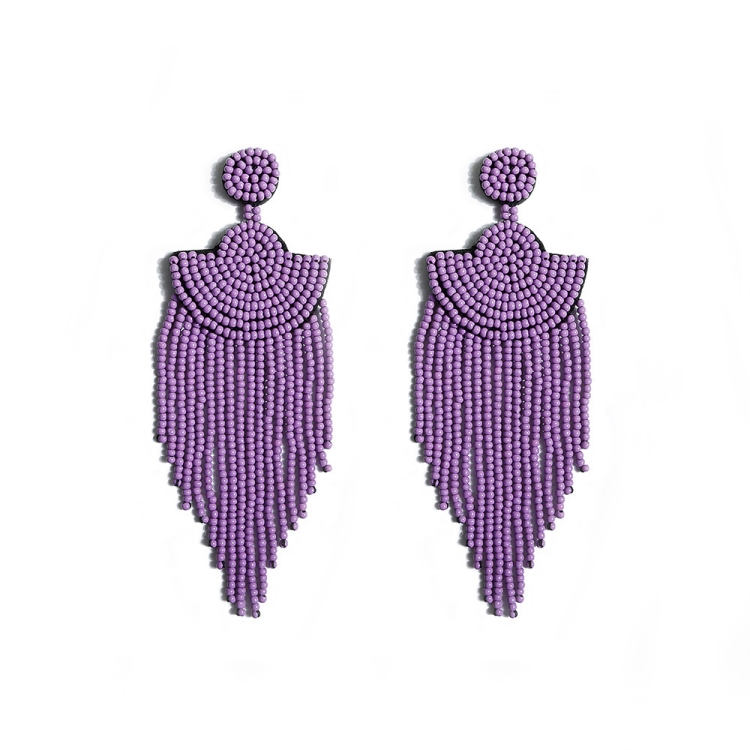 

Ethnic Earrings Handmade Beaded Bohemian Tassel Earrings, Colour: Purple E68797