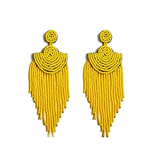 

Ethnic Earrings Handmade Beaded Bohemian Tassel Earrings, Colour: Yellow E68797