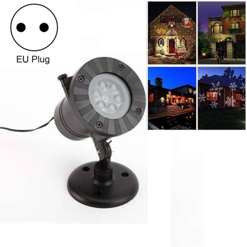 

4W 12 Cards Outdoor Snowflake Projector Lamp Waterproof Laser LED Light Sound Control Stage Light(EU Plug)