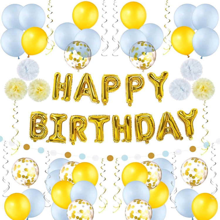 

Golden Happy Birthday Balloon Set Confetti Balloon Paper Flower Ball Ribbon Party Decoration
