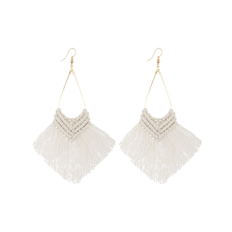 

2 Pairs Rope Braided Knot Hand-Woven Earrings Bohemian Tassel Earrings, Colour: White