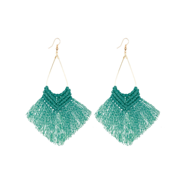 

2 Pairs Rope Braided Knot Hand-Woven Earrings Bohemian Tassel Earrings, Colour: Dark Green