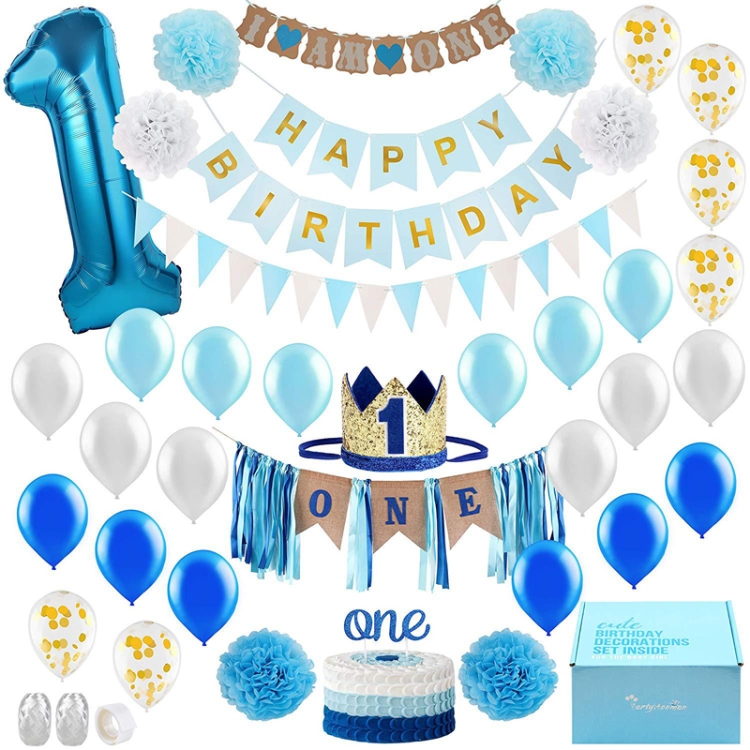 

1 Year Old Birthday Party Decorations Baby 1 Year Old Birthday Balloon Set(Blue Suit A)