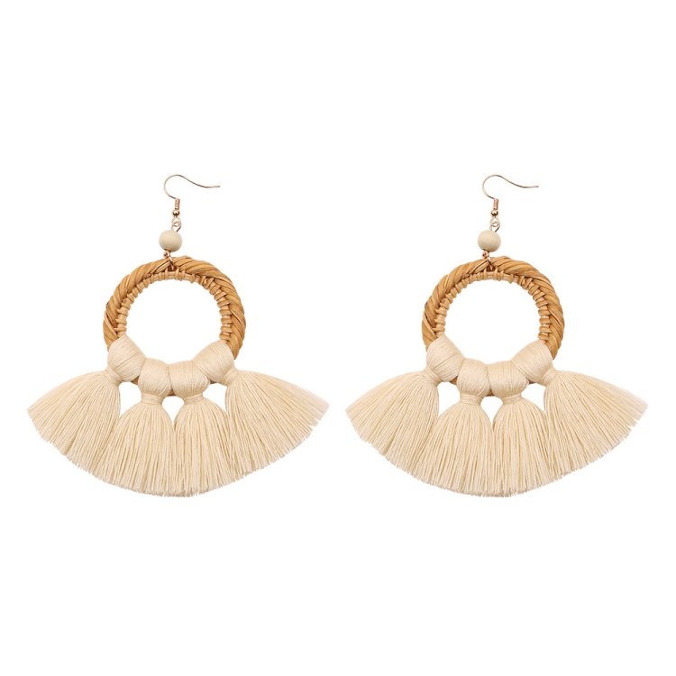

2 Pairs Ethnic Style Cotton Tassel Earrings Exaggerated Earrings Long Earrings(Beige )