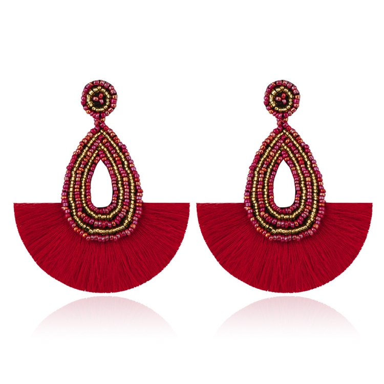 

Bohemian Tassel Earrings Female Ethnic Style Rice Bead Earrings(Red )