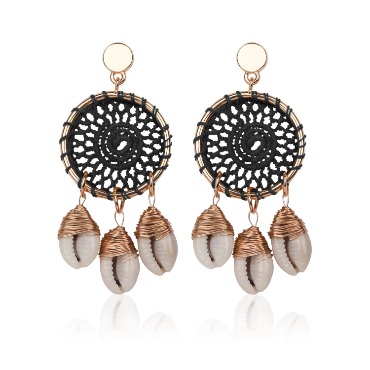 

2 Pairs Stainless Steel Earrings Shell Earrings Female Bohemian Conch Earrings(Black )