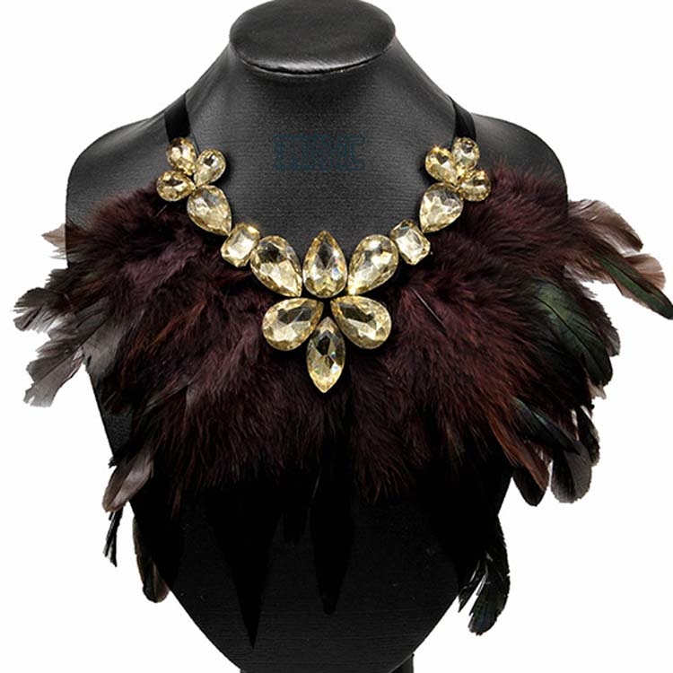 

Women Diamond Wedding Feather Necklace Clavicle Chain(Coffee)