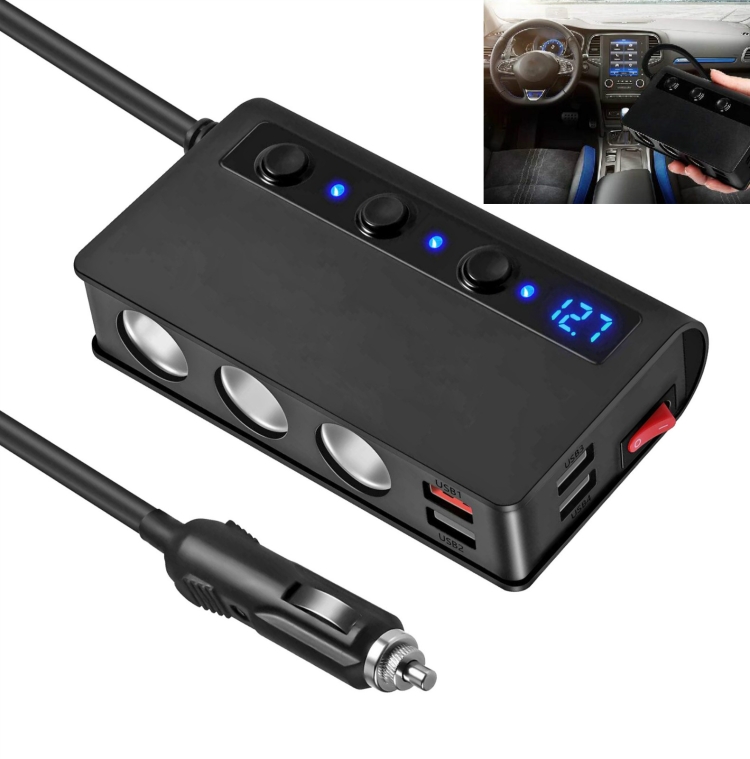 

TR24 Universal Car 3 In 1 Cigarette Lighter Port Extension Charger 4 Port USB Charger With Independent Switch