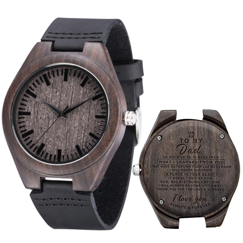 

MU-1006 Engraved Letters Wooden Watch Leather Belt Quartz Movement Watch(to Dad)