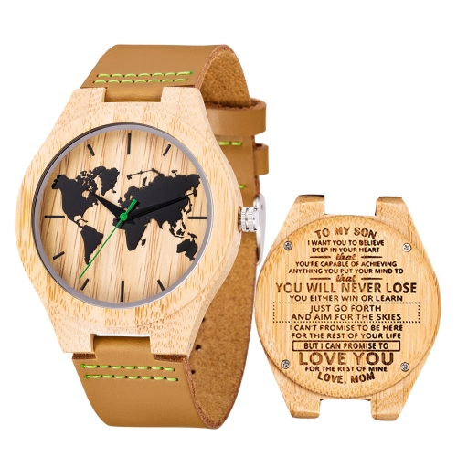 

MUJUZE MU-1004 World Map Pattern Dial Lettering Wooden Watch(Mom To Son)
