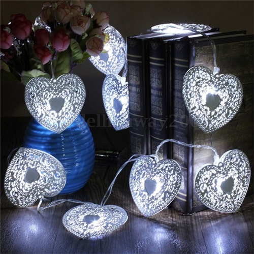 

1.2m 10 LEDs Metallic White Paint Hollow Love Light String Christmas Day LED Light String(Cool White Light)