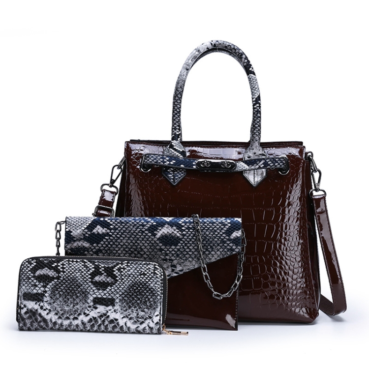 

3 in 1 Fashion Crocodile Texture One-Shoulder Large Capacity Handbag(Brown)