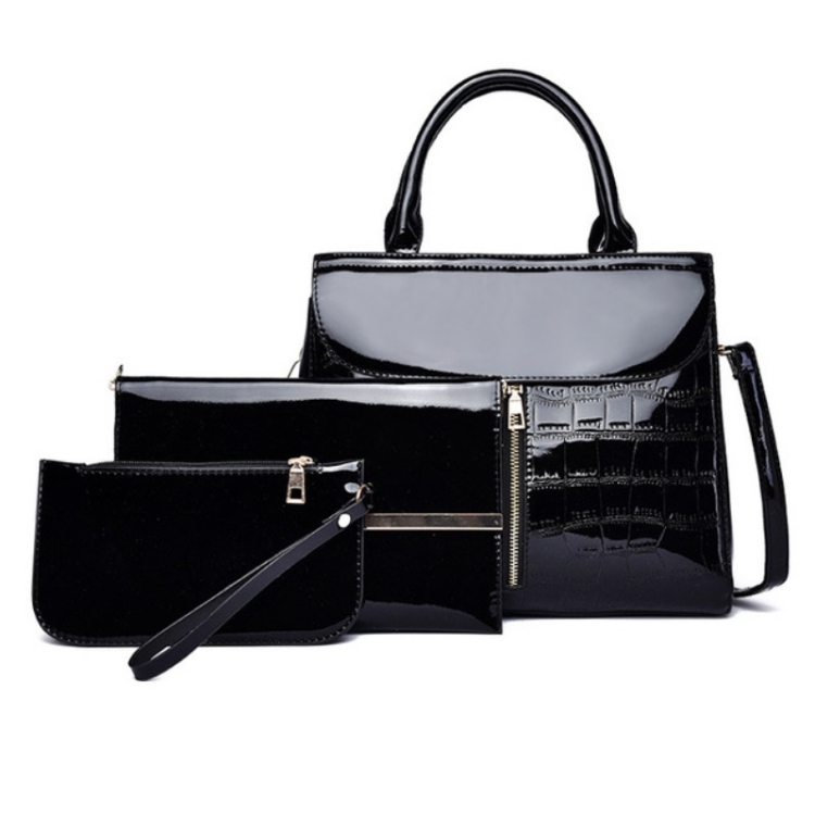

3 in 1 Patent Leather All-Match Temperament Messenger Handbag(Black)