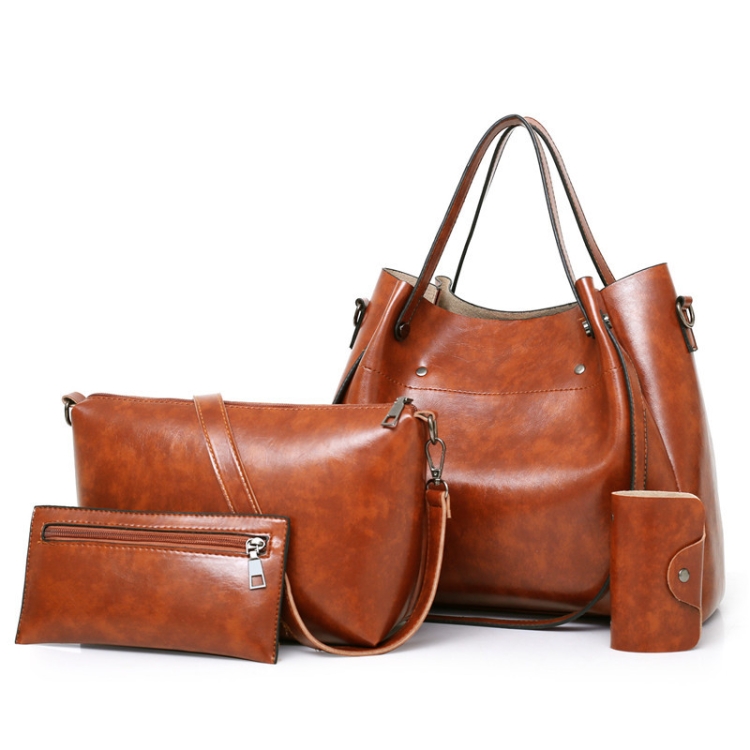 

4 in 1 Ladies Retro Handbag Fashion Large Capacity Sub-Diagonal Bucket Bag(Brown)