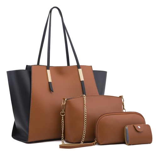 

4 in 1 Fashionable Simple Suit Bag Messenger Large Capacity Handbag(Brown)