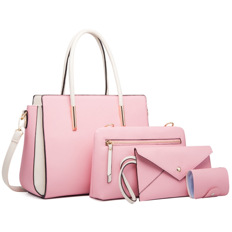 

4 In 1 Fashion Color-Block Messenger Handbag Large-Capacity Bag(Pink)