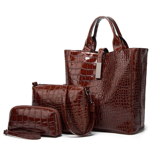 

3 in 1 Large-Capacity Crocodile Pattern Patent Leather Diagonal Handbag(Coffee)