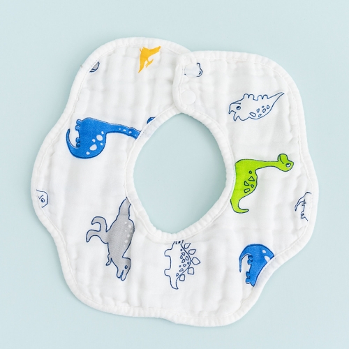 

6 PCS 8-Layer Petal Bibs Cotton 360 Degree Rotating Rice Pockets Baby Gauze Saliva Towel Baby Bibs(Dinosaur World)