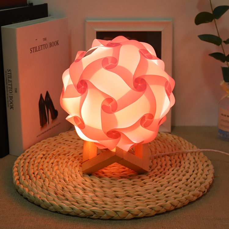 

Creative Bedroom Bedside Night Light USB Round Romantic Room Decoration Lamp with Wood Base, Style: DIY Material Kit(Pink)