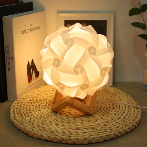 

Creative Bedroom Bedside Night Light USB Round Romantic Room Decoration Lamp with Wood Base, Style: Finished Product(White)