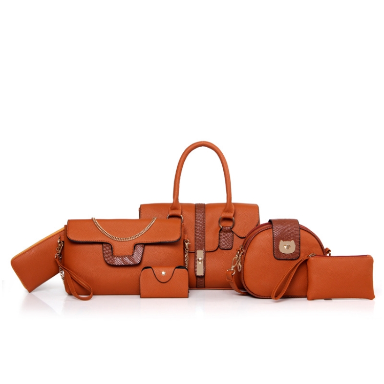 

6 in 1 Snake Texture Ladies Fashion Messenger Bag Large-Capacity Bag(Orange)