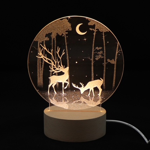 

3D Atmosphere Decorative Light Acrylic Inner Carved LED Night Light Creative Girl Table Lamp(Double Deer)