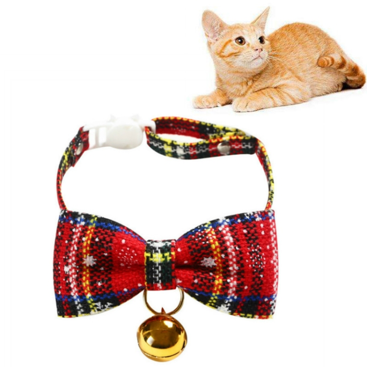 

5 PCS Snowflake Christmas Red Plaid Adjustable Pet Bow Tie Collar Bow Knot Cat Dog Collar, Size:S 17-30cm, Style:Big Bowknot With Bell
