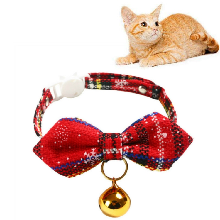 

5 PCS Snowflake Christmas Red Plaid Adjustable Pet Bow Tie Collar Bow Knot Cat Dog Collar, Size:S 17-30cm, Style:Pointed Bowknot With Bell