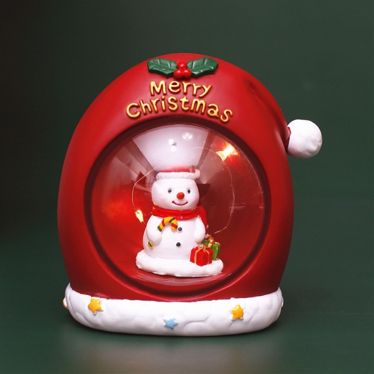 

Resin Cartoon Christmas Holiday Decoration Atmosphere Light Children Gifts, Style:Red Snowman Hat