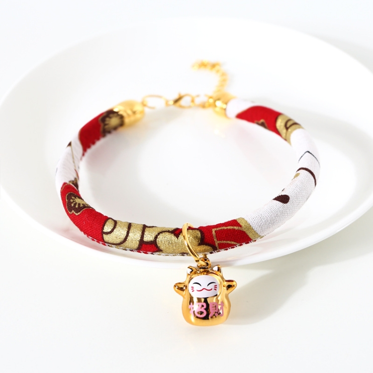 

4 PCS Lucky Cat Copper Bell Adjustable Pet Cat Dog Collar Necklace, Size:M 25-30cm(Red Cat)