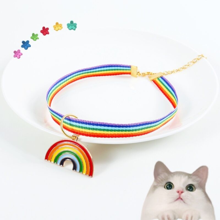 

6 PCS Pet Rainbow Pendant Adjustable Collar Cat Dog Bunny Bell Accessories Collar, Size:S 20-25cm(Colorful)