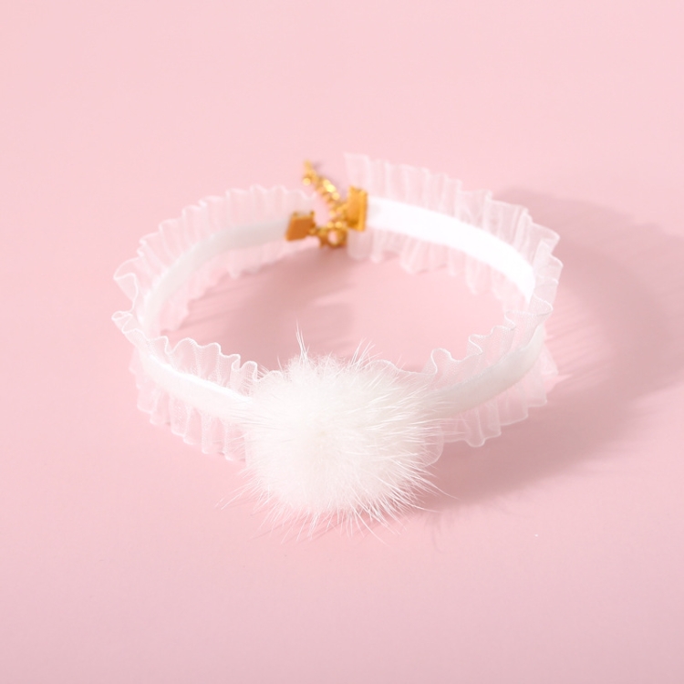 

4 PCS Velvet Fungus Lace Stretch Mink Hair Ball Cat Pet Adjustable Collar Pet Accessories Necklace, Size:M 25-30cm(White)