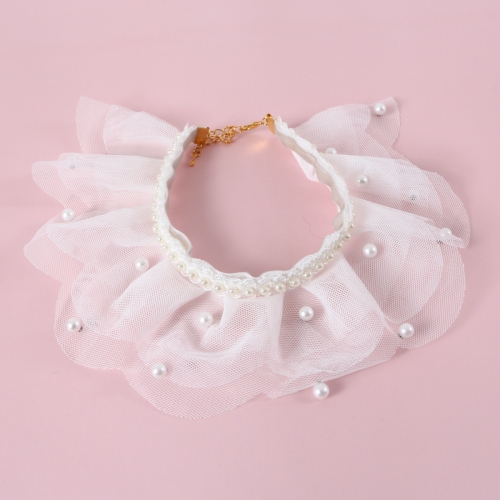 

3 PCS Pet Lace Handmade Collar Cat Dog Rabbit Shooting Props, Size:M 25-30cm, Style:Pearl Petals