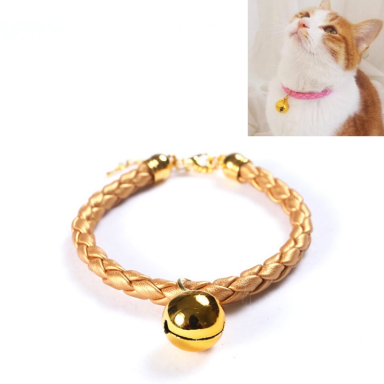 

4 PCS Prepared PU Leather Adjustable Pet Bell Collar Cat Dog Rabbit Simple Collar Necklace, Size:M 25-30cm(Gold)