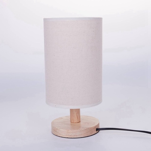 

US Plug Modern Wood Linen Bedside Minimalist Table Lamp AC 110V-240V Student Table Lamp Bedroom Indoor Bedside Lamp(White)