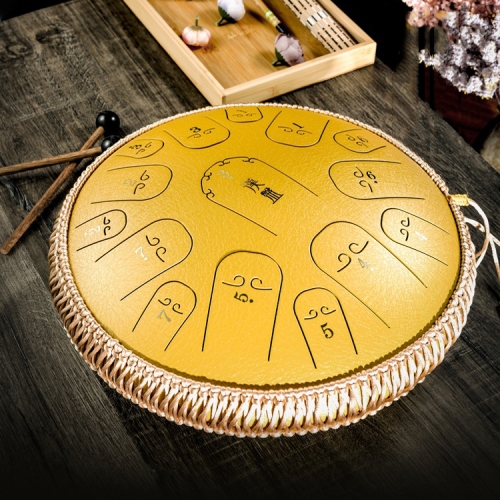 

15-Tone Ethereal Drum 14-Inch Steel Tongue Drum Hollow Drum Sanskrit Drummer Disc(Golden)