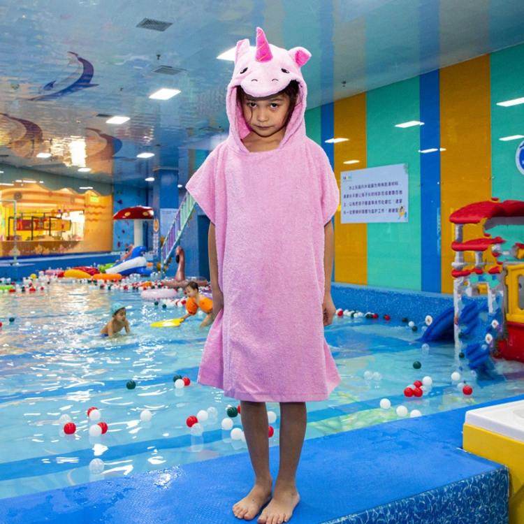 

Cotton Cloak Home Bathroom Lengthen Children Wearable Bath Towel 70 cm(Pink Unicorn DP19S-4)