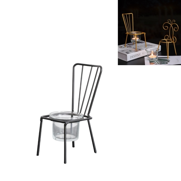 

2 PCS Wrought Iron Chair Shaped Candle Holder Decoration Romantic Candle Light Table Decoration, Style:A(Black)