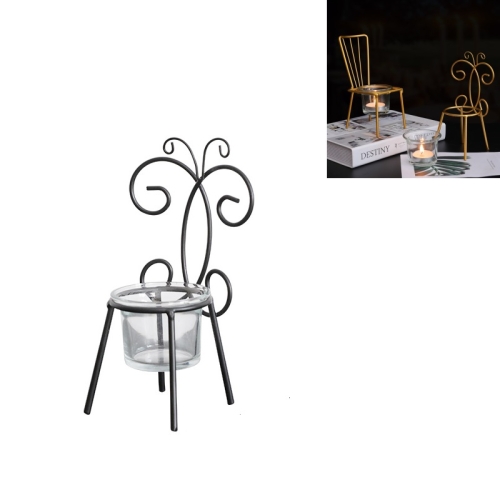

2 PCS Wrought Iron Chair Shaped Candle Holder Decoration Romantic Candle Light Table Decoration, Style:C(Black)