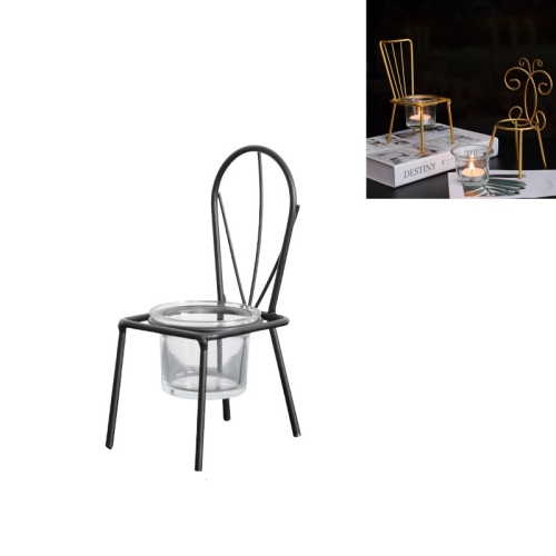 

2 PCS Wrought Iron Chair Shaped Candle Holder Decoration Romantic Candle Light Table Decoration, Style:D(Black)