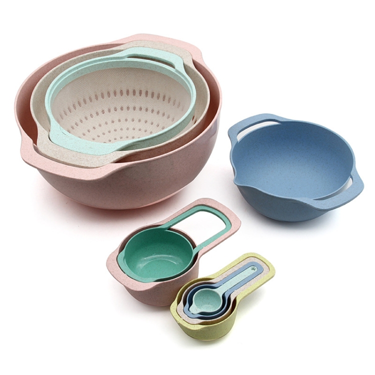 

10 in 1 Wheat Straw Baking Tools Rainbow Measuring Spoon Plastic Measuring Cup Set(Color)