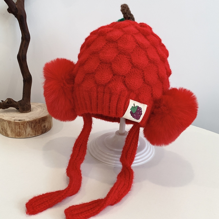

MZ9848 Fruit Pineapple Shape Hat Baby Knitted Hat Children Winter Warm Woolen Hat Bomber Hat, Size: Suitable for 3-16 Months Baby(Red)
