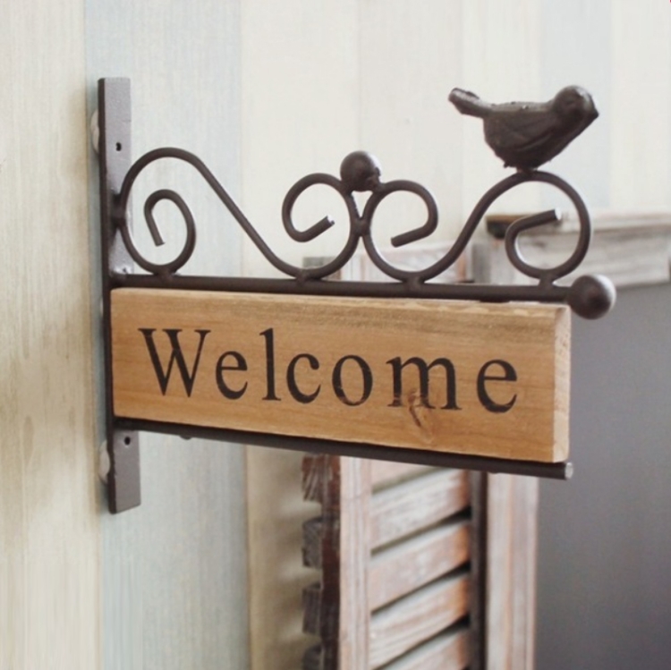

A20-AL1899 Country Pastoral Iron Birds Welcome Doorplate Wall Decoration Photography Props