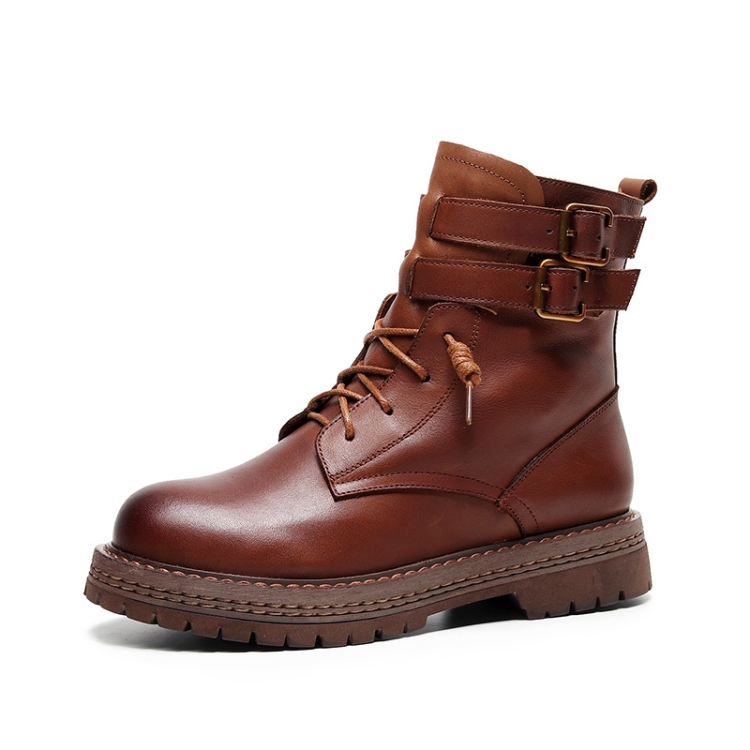 

Leather Martin Boots Women Autumn Top Layer Cowhide Single Shoes Simple Square Root Shoes, Size: 37(Brown)