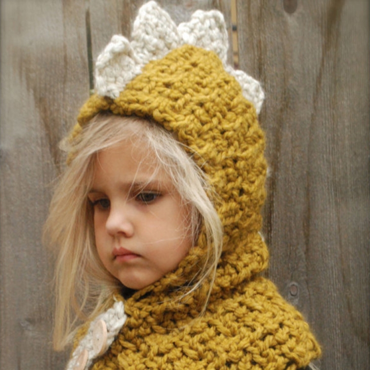 

Autumn and Winter Children Dinosaur Shape Woolen Hat Thickened Warm Ear Protection Scarf Knitted Hat(Khaki)