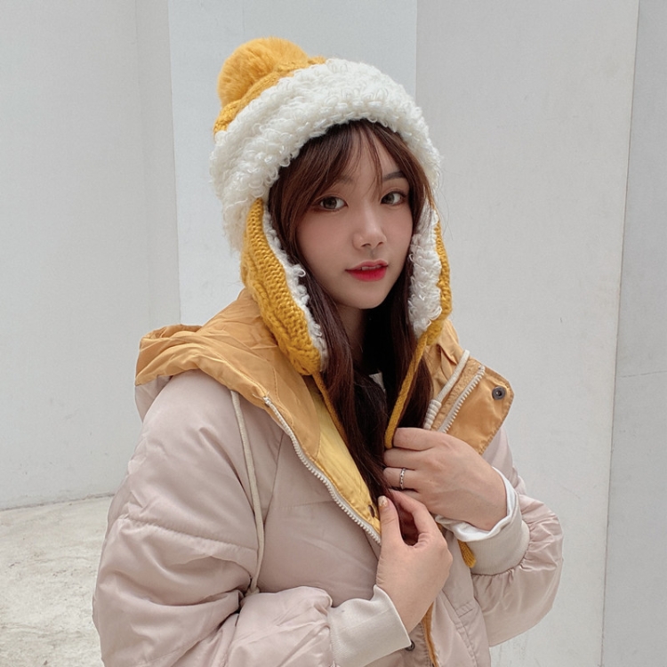 

Autumn and Winter Sweet Twist Shape Ear Protection Wool Hat Warm Riding Fur Ball Knitted Hat, Colour: Yellow(Free size)