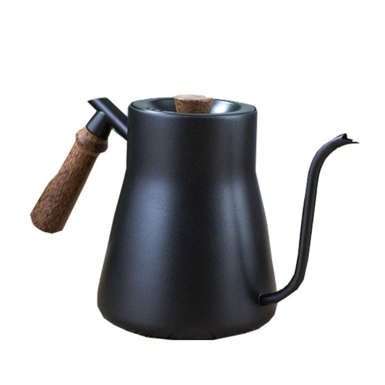 

304 Stainless Steel Coffee Hand Pot Wooden Handle Coffee Pot Teflon Long-Mouth Slender Pot, Style: Without Thermometer