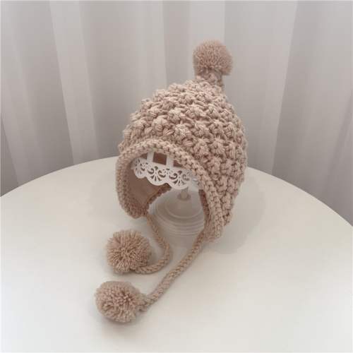 

Hand-Woven Children Knitted Ear Protection Hat Autumn and Winter Thickened Baby Pineapple Grain Woolen Hat, Size: 48-53cm Head Circumference(Khaki)