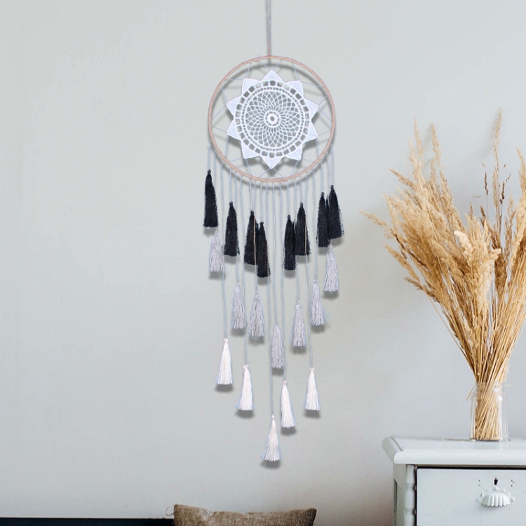 

Hemp Rope Iron Ring Lace Fringed Dream Catcher Primitive Tribal Wind Chime Pendant(MS9046C)