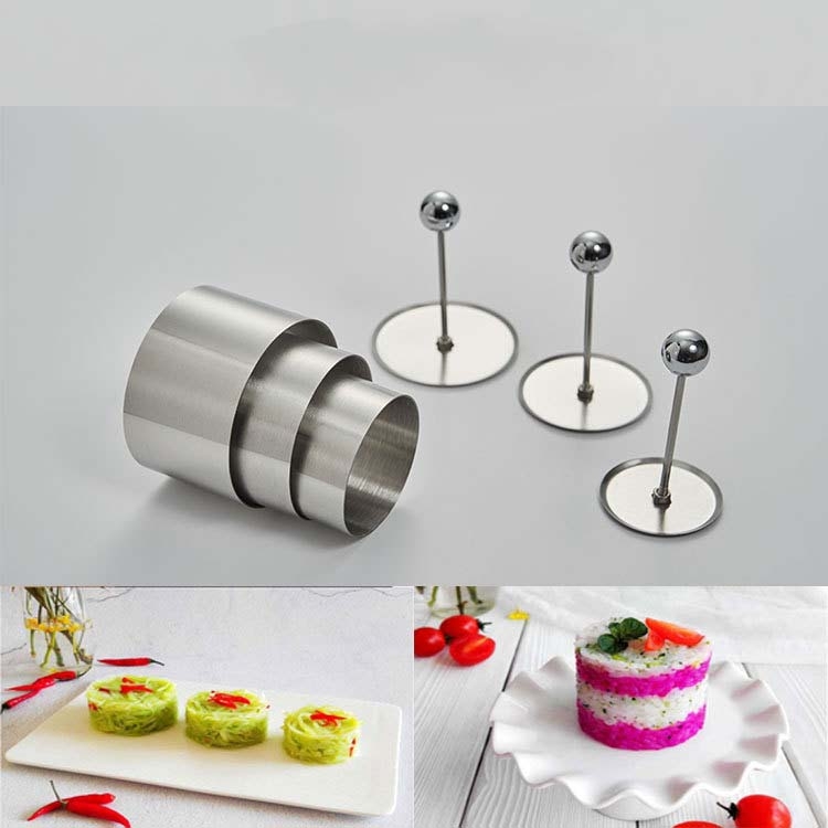 

Stainless Steel Rice Ball Mold Hotel Chef Cold Appetizer Round Plastic Mold Set Kitchen Baking Cake Tool, Specification: 3 Molds + 3 Push Plates
